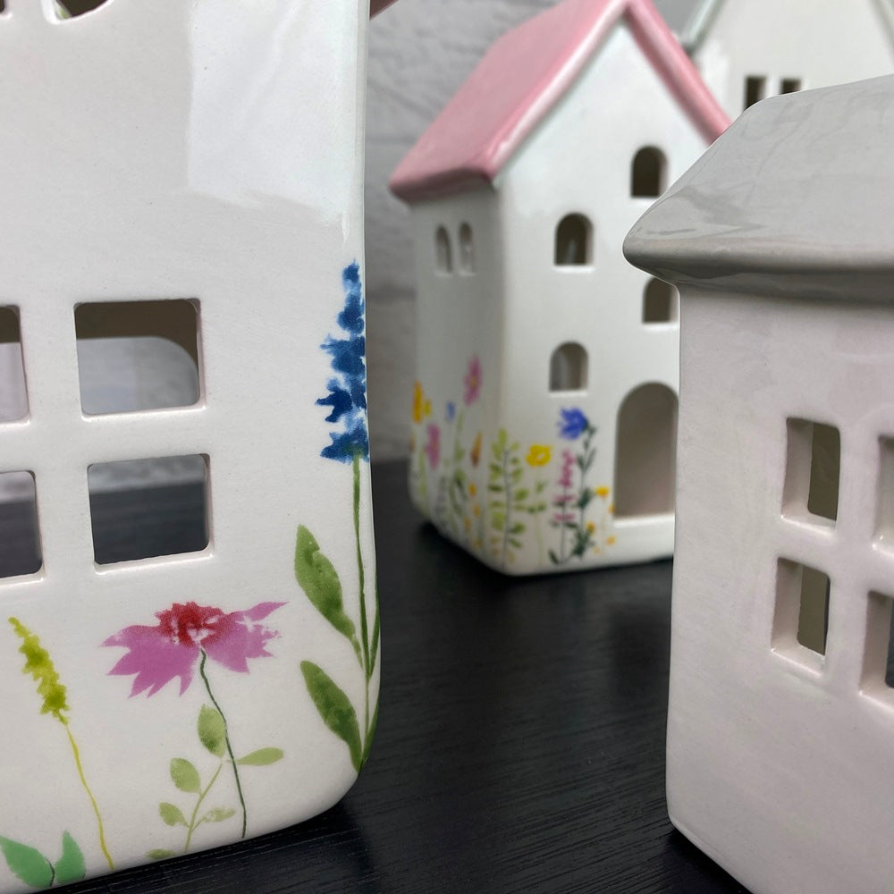 Meadow House Pink Roof Cottage Large Tealight Holder