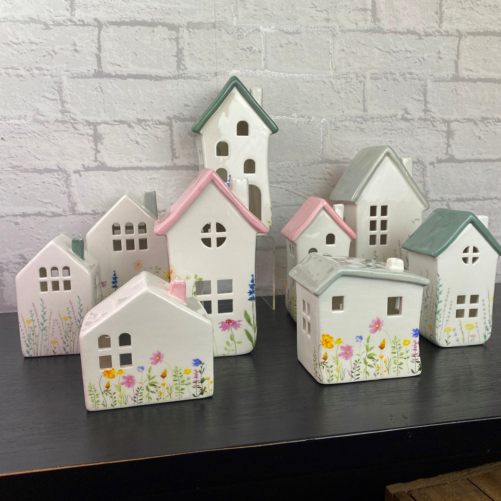 Meadow House Grey Roof Cottage Tealight Holder
