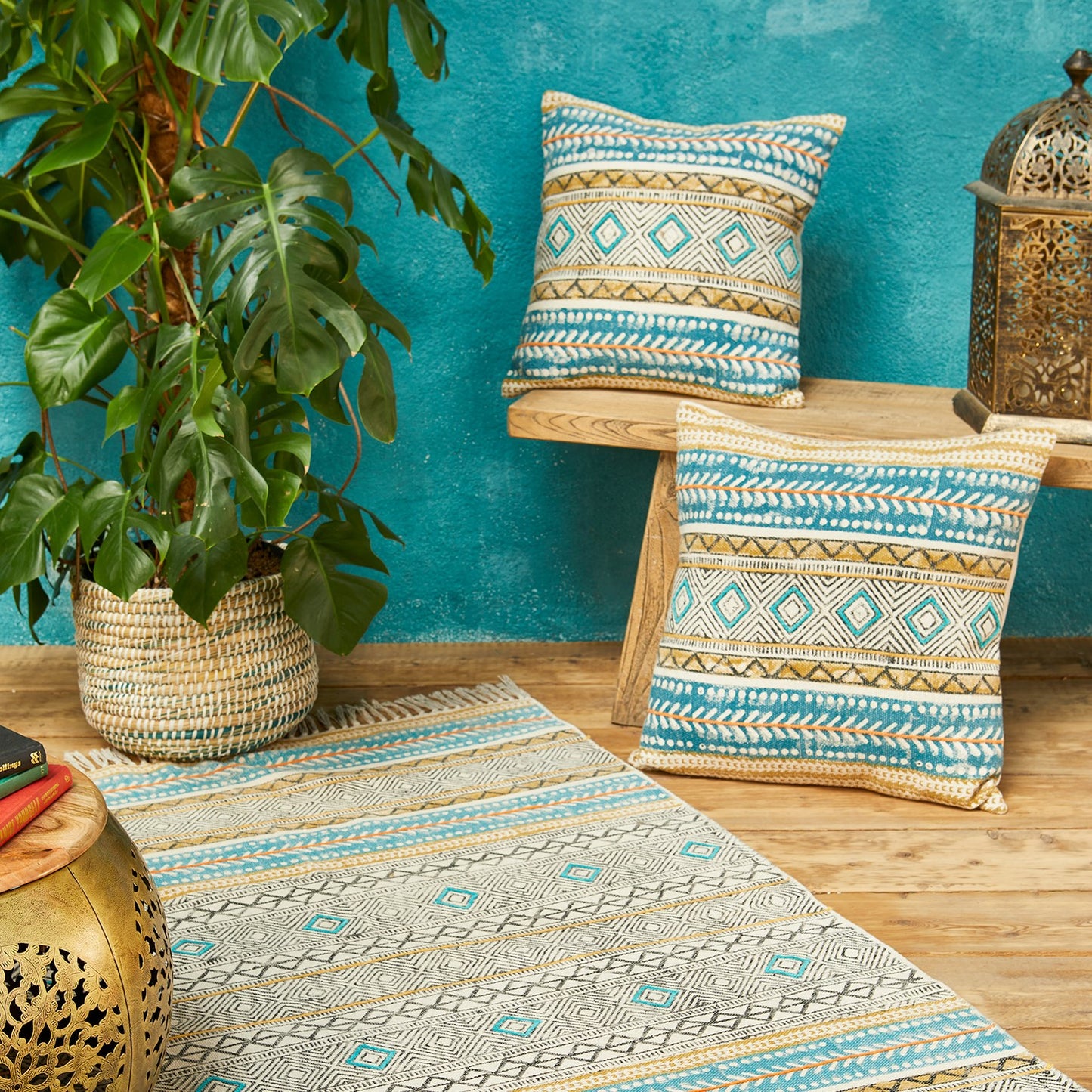 Kota Blockprint Embroidery Large Cushion
