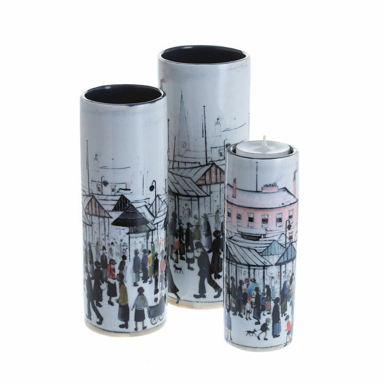 L S Lowry Market Scene Medium Vase
