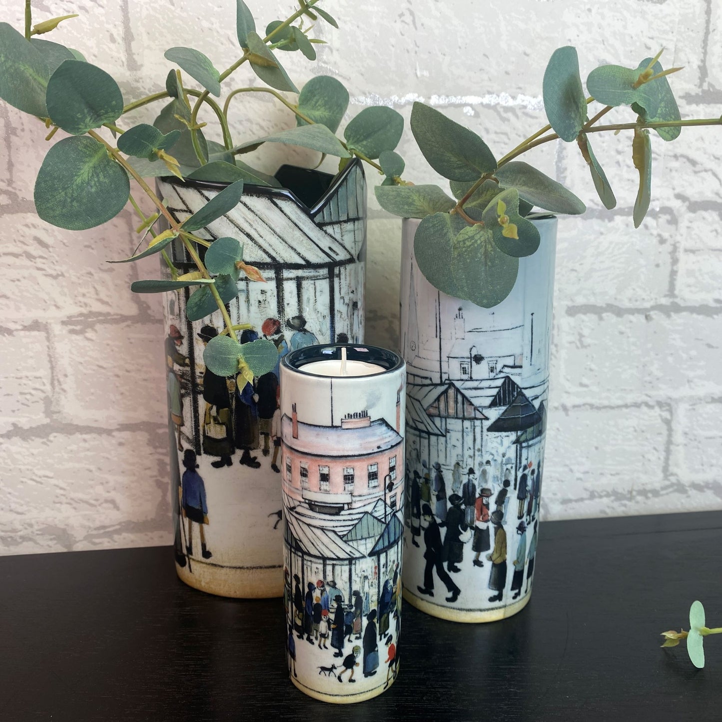 L S Lowry Market Scene Medium Vase