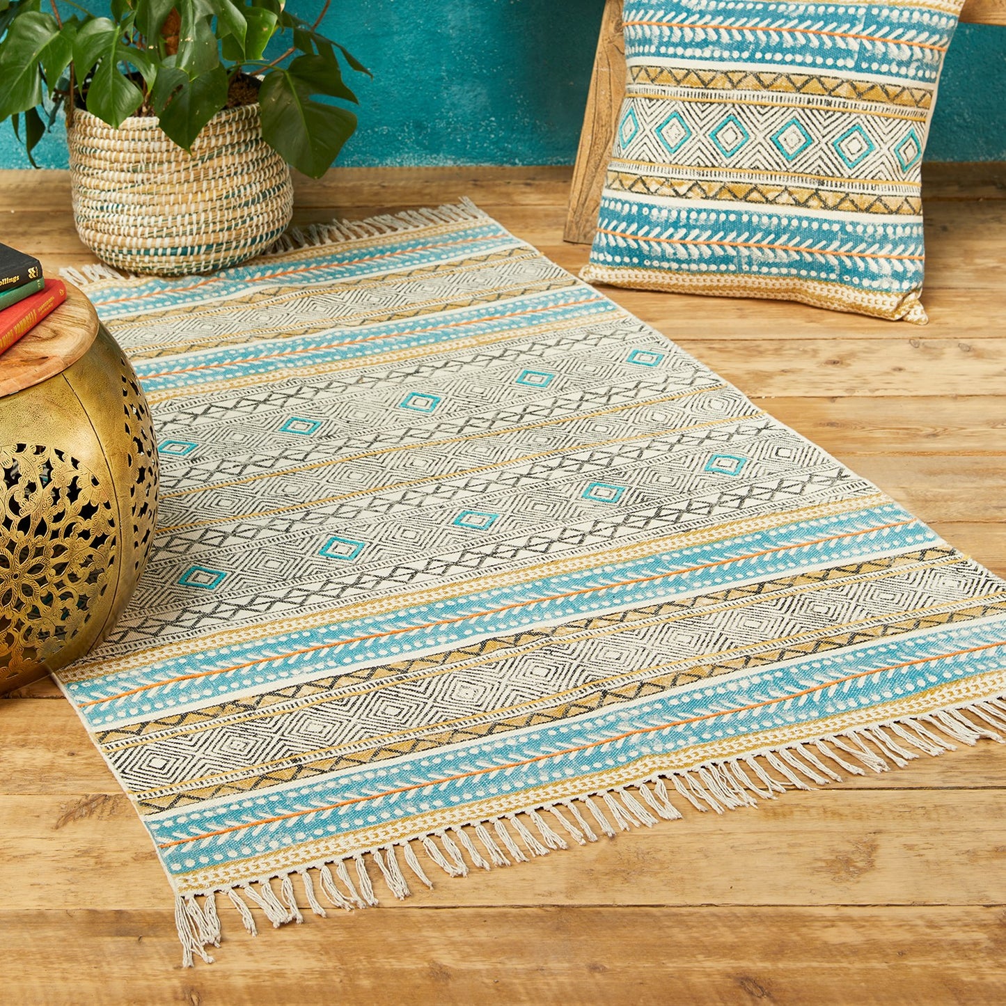 Kota Blockprint Embroidery Large Rug