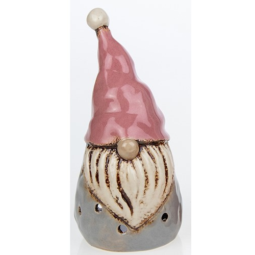 Village Pottery Large Gonk Tealight Holder Grey and Pink