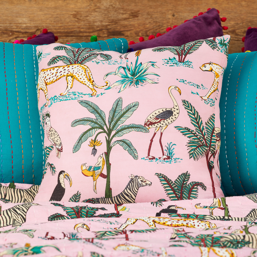 Jungle Print Cushion Pink