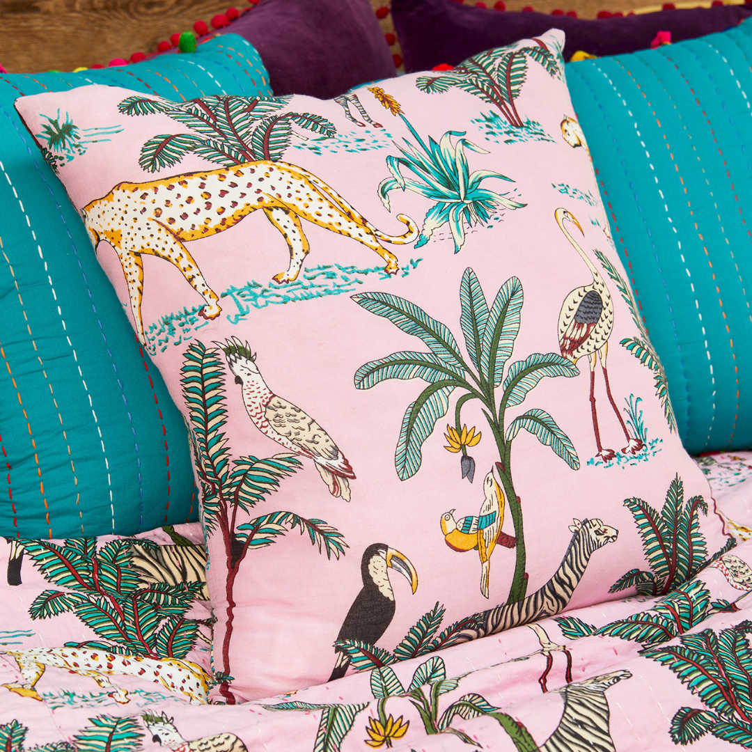 Jungle Print Cushion Pink