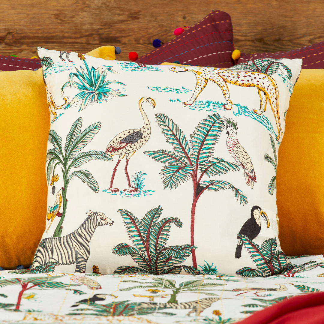 Jungle Print Cushion Cream