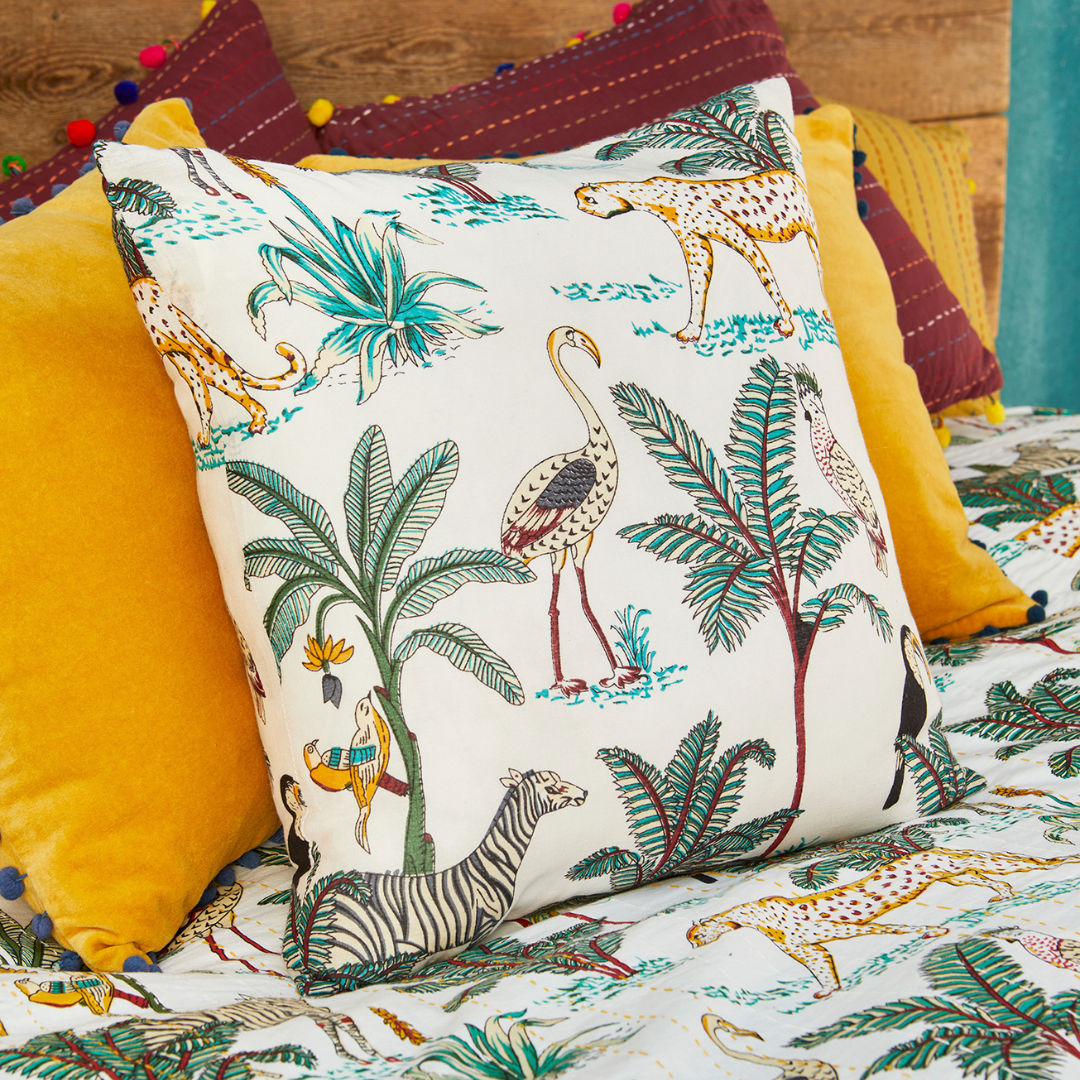 Jungle Print Cushion Cream