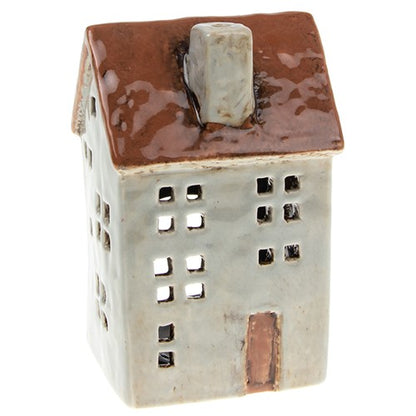 Village Pottery Town House Tealight Holder Pale Grey