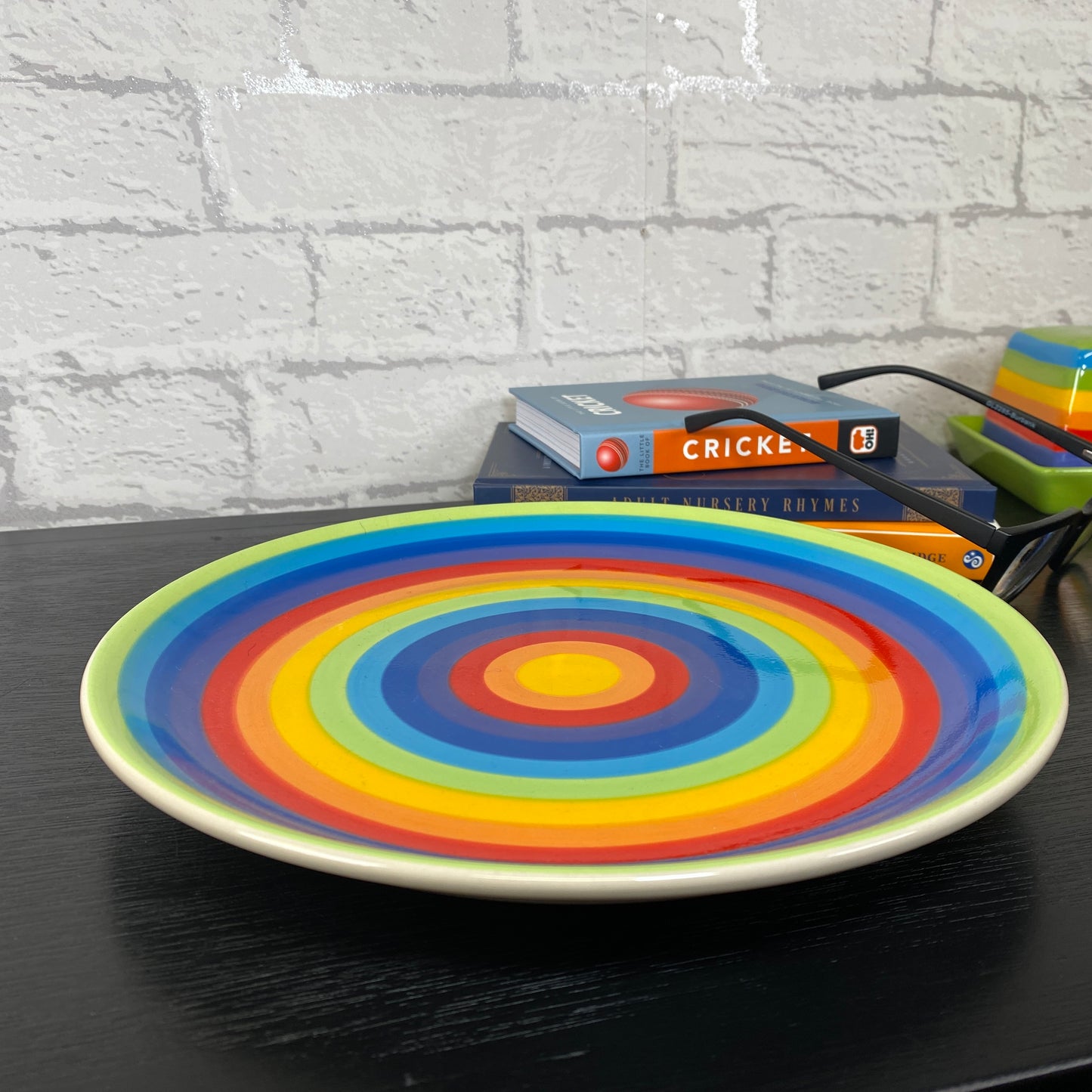Handpainted Rainbow Ceramic Large Plate