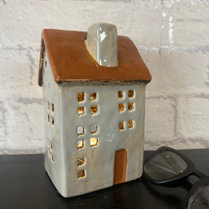 Village Pottery Town House Tealight Holder Pale Grey