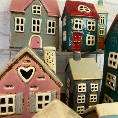 Village Pottery Town House Tealight Holder Pale Grey
