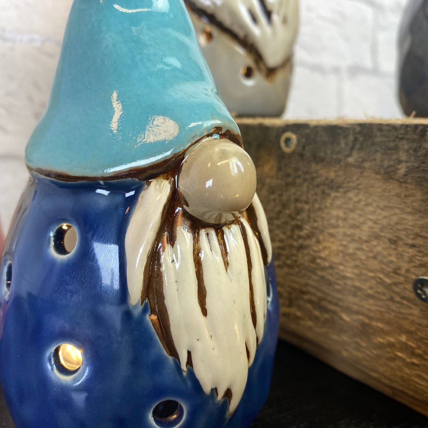 Village Pottery Gonk Tealight Holder Dark Blue and Aqua