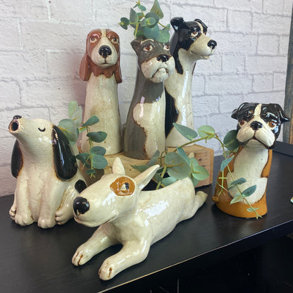 Village Pottery Top Dog Collie Vase