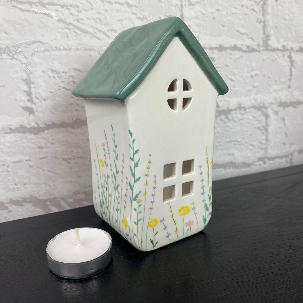 Meadow House Teal Roof Cottage Tealight Holder