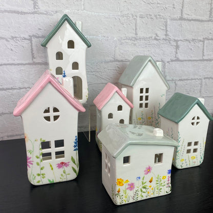 Meadow House Pink Roof Cottage Tealight Holder