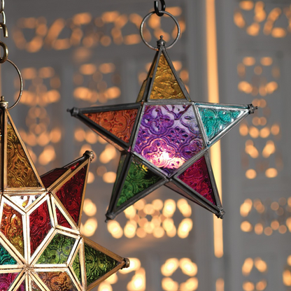 Moroccan Multi Coloured LED Small Star Lantern