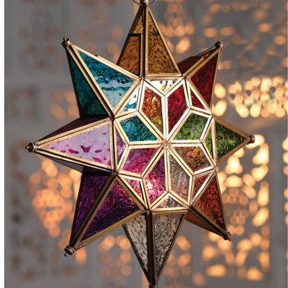 Moroccan Multi Coloured LED Large Star Lantern