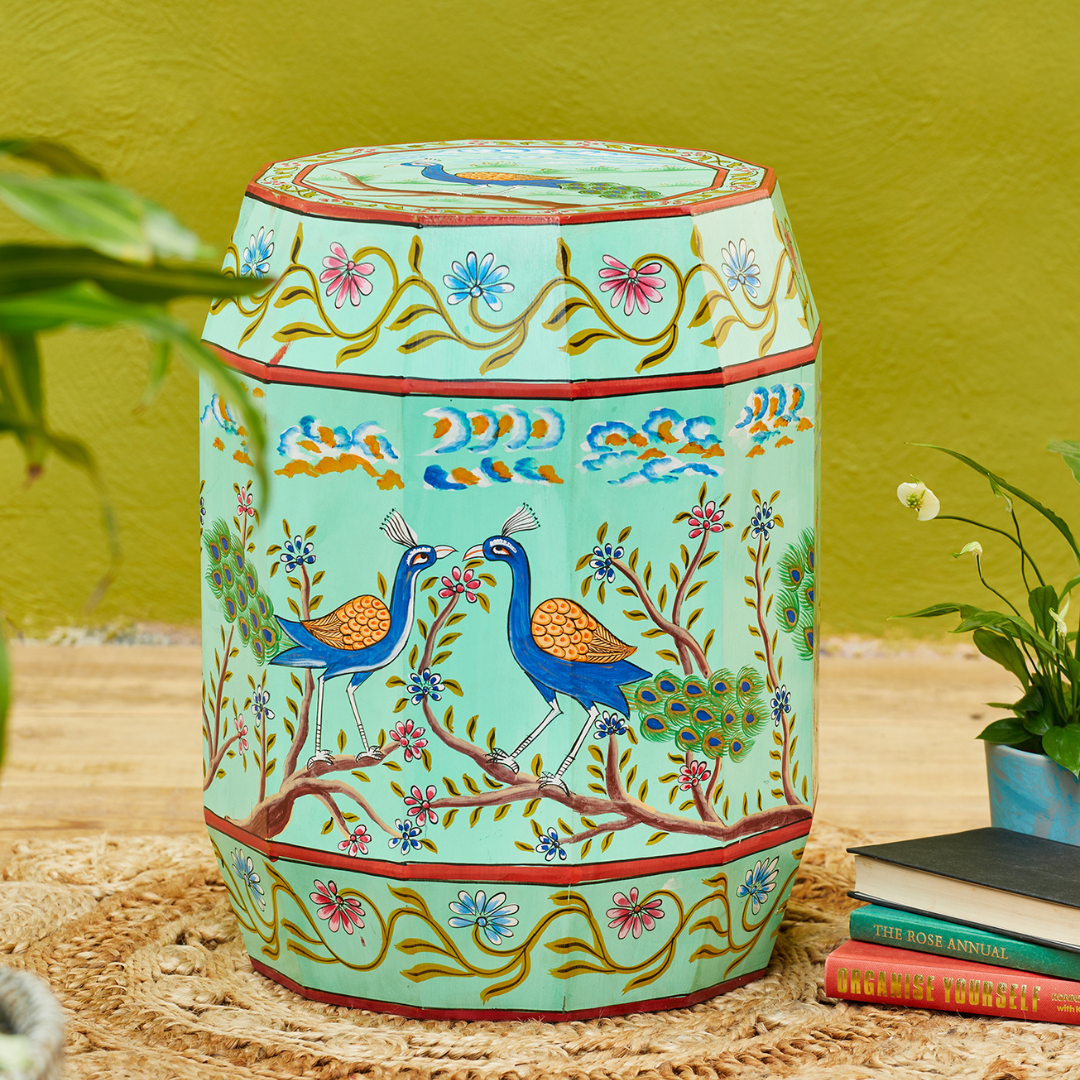 Indian Peacock Hand Painted Side Table