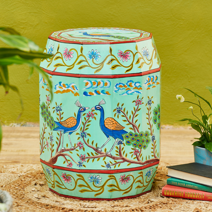 Indian Peacock Hand Painted Side Table