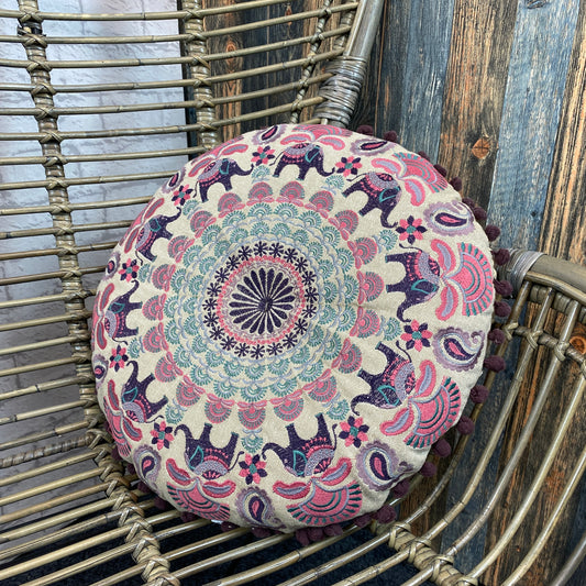 Mandala Round Cushion Pink