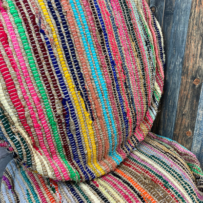 Rag Rug Flat Round Pouffe