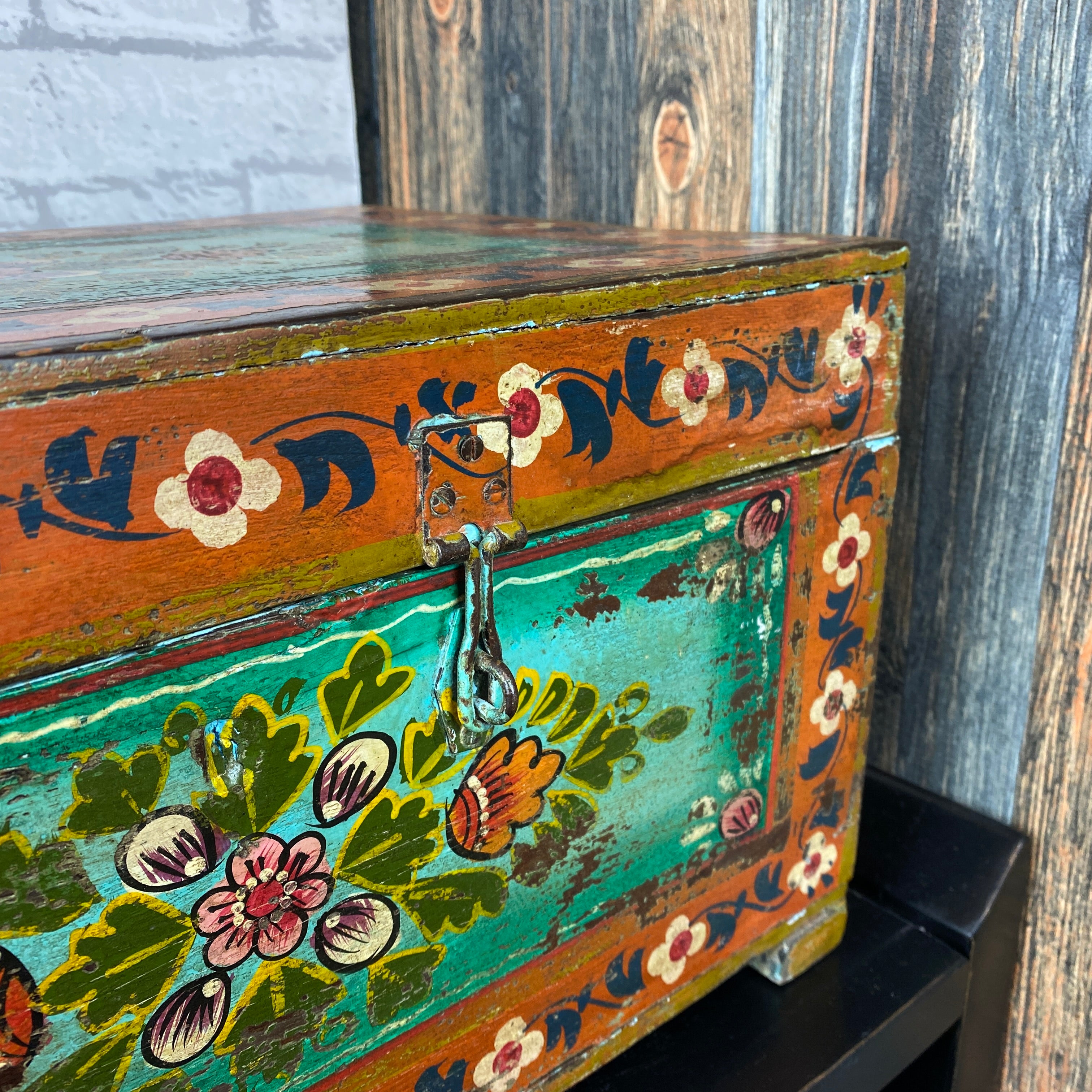 Painted wooden store chest