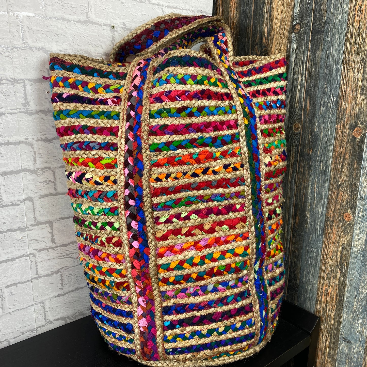 Jute and Cotton Rainbow Storage Bag